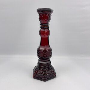 Avon Cape Cod Collection Candlestick Bath Oil Decanter 5 oz Red Glass Vintage